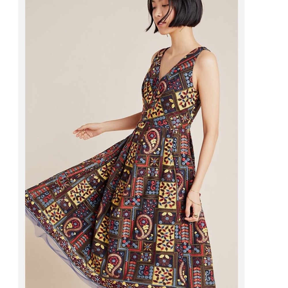 Eva Franco Anthropologie Charlotte Embroidered Fit & Flare Dress - Picture 9 of 12